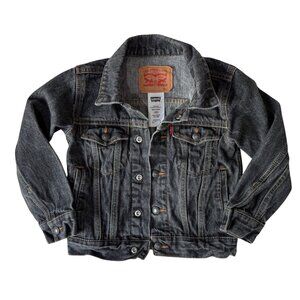 Levis Jacket Kids Boys Size 5 Black Denim Wash Jean Trucker Jacket Cotton